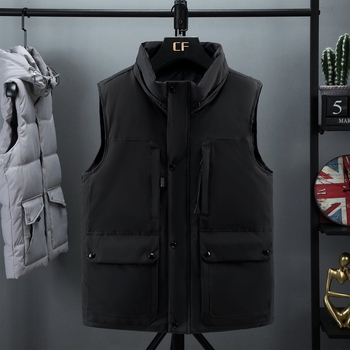 Ανδρικό γιλέκο από βαμβάκι, κορεατικού στυλ καρντιγκάν, χαλαρή γραμμή, κουκούλα, παχιά κατασκευή, επένδυση από πολυεστέρα, με πολλαπλές τσέπες