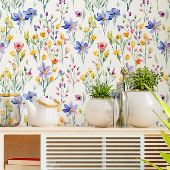 Lipnūs PVC tapetai su žalios augalų motyvais ir gėlių šakelėmis, šiuolaikiškas minimalistinis stilius, premium (Funkcija: lipnūs; Medžiaga: PVC; Sluoksnis: PVC; Stilius: modernus minimalistinis; Klasė: premium)