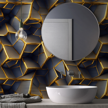 3D geometriniai klijuojami PVC tapetai moderniai minimalistinei miegamajai, abstraktus dizainas.