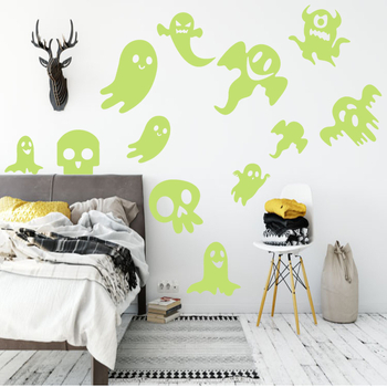 Φωσφορίζον φάντασμα Χάλογουϊν τοίχου – αυτοκόλλητο τοίχου φθοριούχο PVC, διακόσμηση σαλονιού, μοντέρνος μινιμαλισμός