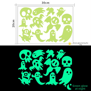 Φωσφορίζον φάντασμα Χάλογουϊν τοίχου – αυτοκόλλητο τοίχου φθοριούχο PVC, διακόσμηση σαλονιού, μοντέρνος μινιμαλισμός