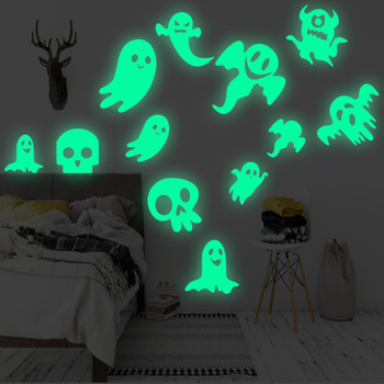 Φωσφορίζον φάντασμα Χάλογουϊν τοίχου – αυτοκόλλητο τοίχου φθοριούχο PVC, διακόσμηση σαλονιού, μοντέρνος μινιμαλισμός