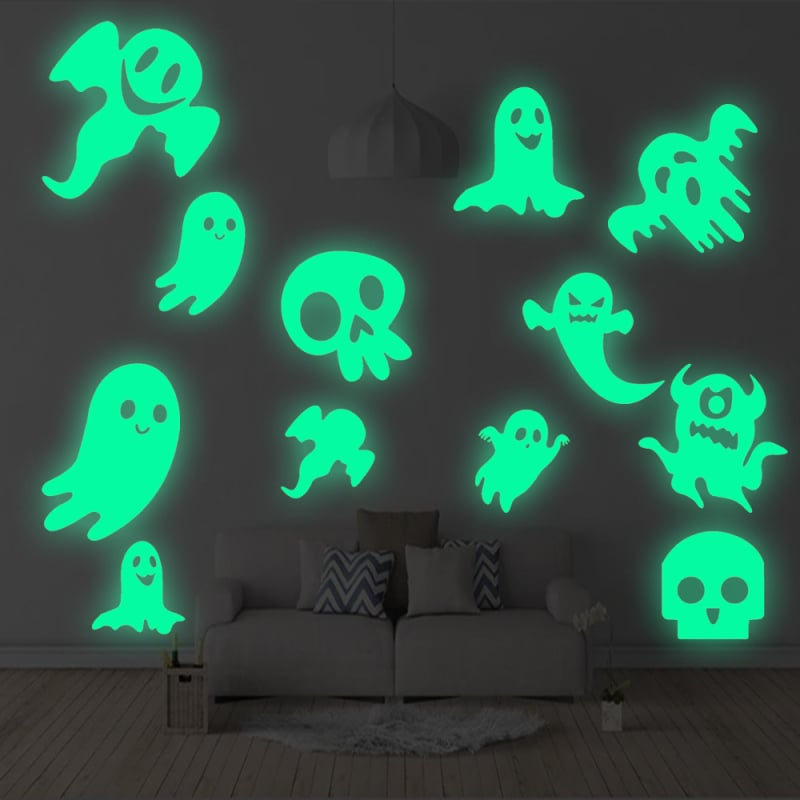 Svijetleći duh Halloween – zidna naljepnica od fluorescirajućeg PVC-a, dekor dnevnog boravka, moderni plosnati stil