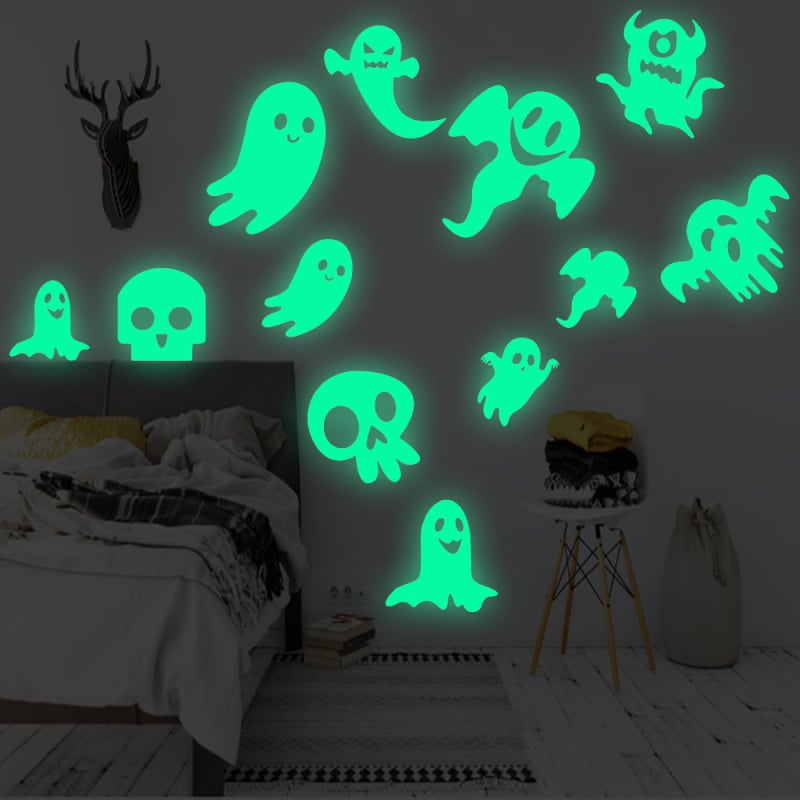 Svijetleći duh Halloween – zidna naljepnica od fluorescirajućeg PVC-a, dekor dnevnog boravka, moderni plosnati stil