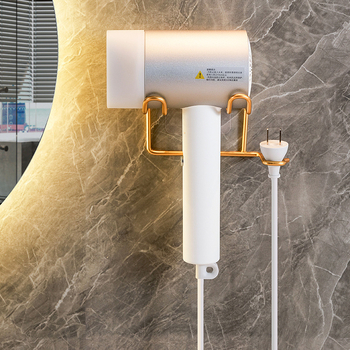 Vonios kambario plaukų džiovintuvo laikiklis – sieninis be gręžimo montavimas, 10 kg apkrova, purškimo dažų danga, modelis Blowing Rack