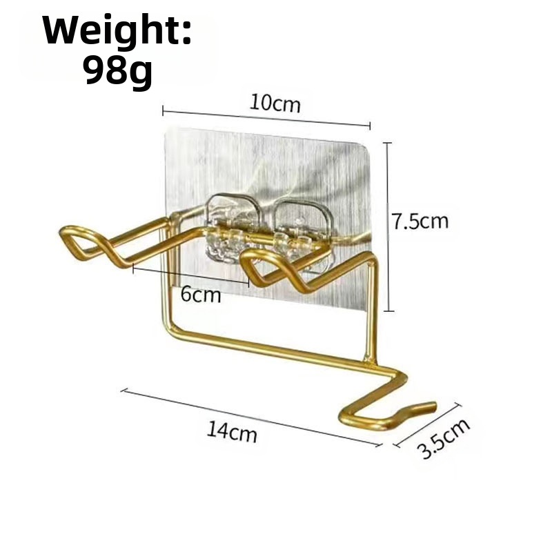 Vonios kambario plaukų džiovintuvo laikiklis – sieninis be gręžimo montavimas, 10 kg apkrova, purškimo dažų danga, modelis Blowing Rack