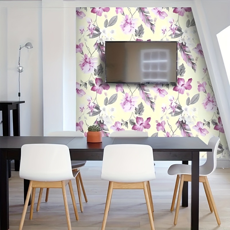 Autocolant de perete PVC impermeabil, autoadeziv, pentru living, model plante cu flori, demontabil, stil modern plat