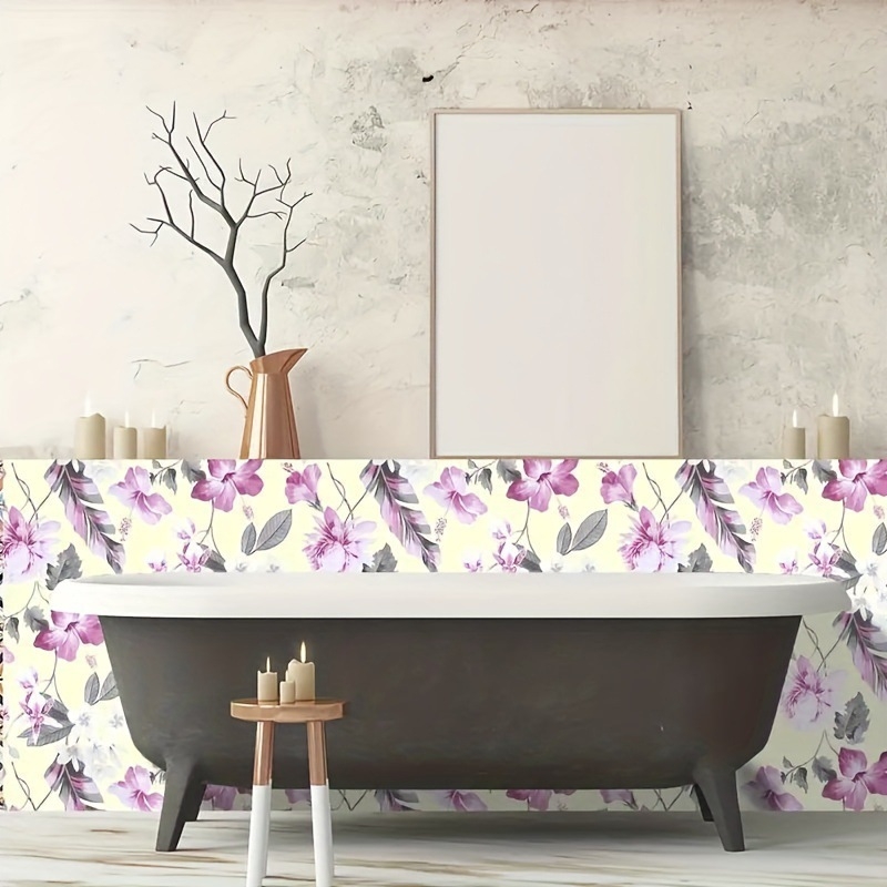 Autocolant de perete PVC impermeabil, autoadeziv, pentru living, model plante cu flori, demontabil, stil modern plat