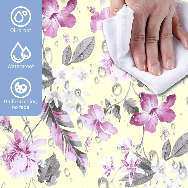 Autocolant de perete PVC impermeabil, autoadeziv, pentru living, model plante cu flori, demontabil, stil modern plat