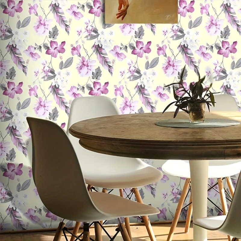 Autocolant de perete PVC impermeabil, autoadeziv, pentru living, model plante cu flori, demontabil, stil modern plat