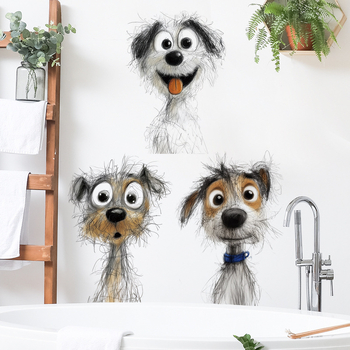 Αυτοκόλλητο τοίχου μπάνιου με σκύλο σε στυλ καρτούν, αδιάβροχο και αφαίρετο, υλικό PVC, 1 τεμάχιο