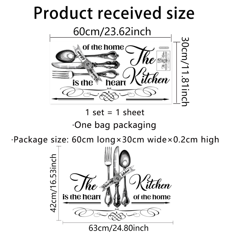 Autocolant decorativ pentru perete cu motiv tacâm bucătărie; material PVC; stil plat; pentru bucătărie, restaurant, dormitor, baie și spații comerciale