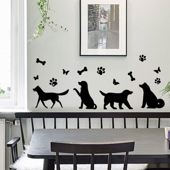 MS9014 Αυτοκόλλητο τοίχου με αποτυπώματα ποδιών σκύλου και μοτίβο οστού, για σαλόνι, υπνοδωμάτιο και σκάλες (PVC, μοντέρνο μινιμαλιστικό σχέδιο, επίπεδο αυτοκόλλητο τοίχου)