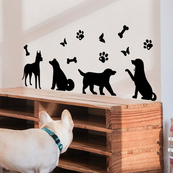 MS9014 Αυτοκόλλητο τοίχου με αποτυπώματα ποδιών σκύλου και μοτίβο οστού, για σαλόνι, υπνοδωμάτιο και σκάλες (PVC, μοντέρνο μινιμαλιστικό σχέδιο, επίπεδο αυτοκόλλητο τοίχου)