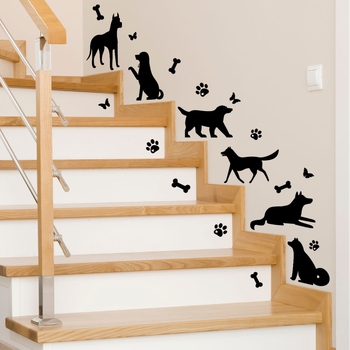 MS9014 Αυτοκόλλητο τοίχου με αποτυπώματα ποδιών σκύλου και μοτίβο οστού, για σαλόνι, υπνοδωμάτιο και σκάλες (PVC, μοντέρνο μινιμαλιστικό σχέδιο, επίπεδο αυτοκόλλητο τοίχου)