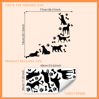 MS9014 Αυτοκόλλητο τοίχου με αποτυπώματα ποδιών σκύλου και μοτίβο οστού, για σαλόνι, υπνοδωμάτιο και σκάλες (PVC, μοντέρνο μινιμαλιστικό σχέδιο, επίπεδο αυτοκόλλητο τοίχου)