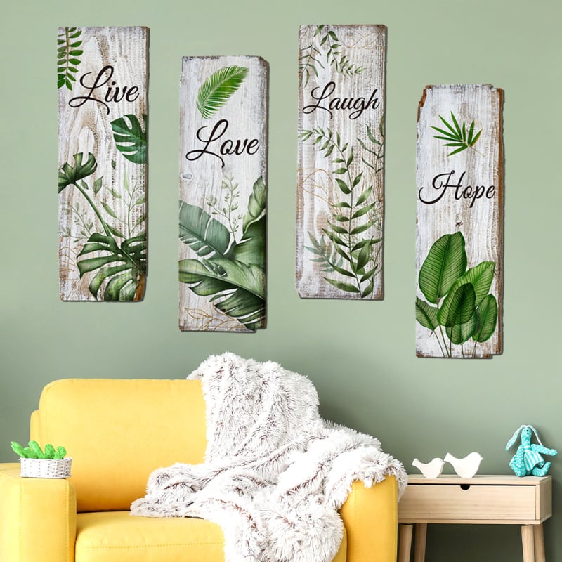 Autocolant de perete cu motiv vegetal, set 4 bucăți, PVC, graffiti pe perete, design modern minimalist pentru living