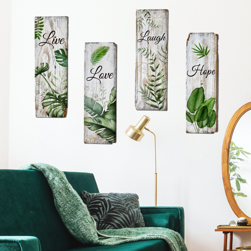 Autocolant de perete cu motiv vegetal, set 4 bucăți, PVC, graffiti pe perete, design modern minimalist pentru living