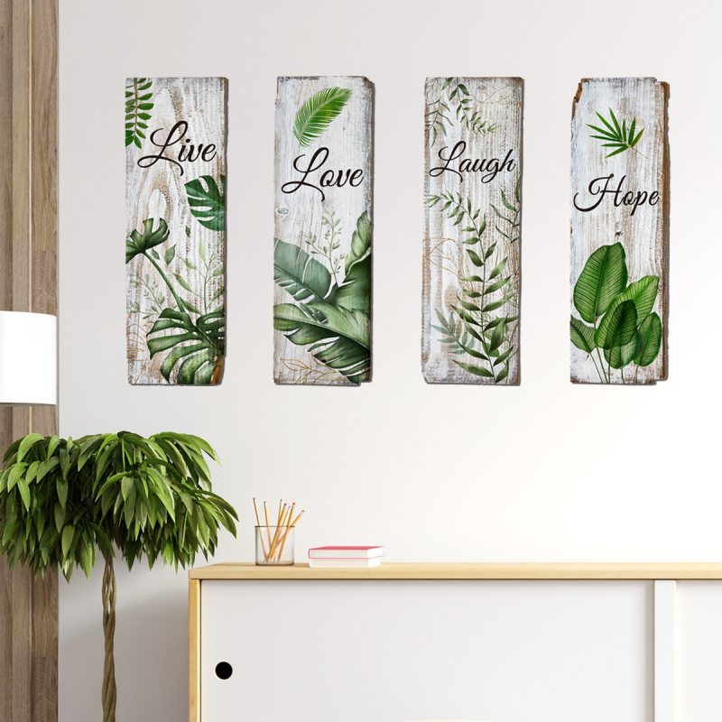 Autocolant de perete cu motiv vegetal, set 4 bucăți, PVC, graffiti pe perete, design modern minimalist pentru living