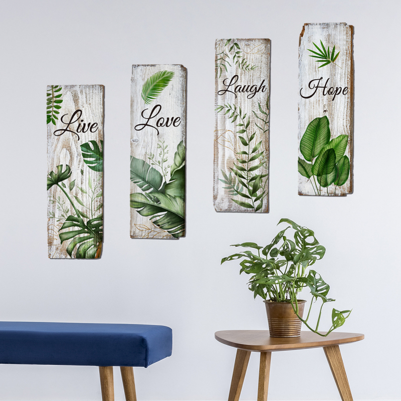 Autocolant de perete cu motiv vegetal, set 4 bucăți, PVC, graffiti pe perete, design modern minimalist pentru living