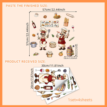 Αυτοκόλλητο τοίχου κουζίνας: σειρά Cartoon Kitchen με συστατικά σεφ, PVC, 1 τεμάχιο, γκραφίτι τοίχου, μοτίβο φυτών και λουλουδιών, μοντέρνο μινιμαλιστικό διακόσμηση