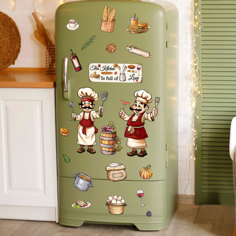 Autocolant de perete pentru bucătărie: seria Cartoon Kitchen cu ingrediente de bucătar, PVC, 1 bucată, autocolant graffiti, model plante și flori, decor modern minimalist
