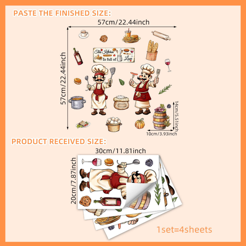 Autocolant de perete pentru bucătărie: seria Cartoon Kitchen cu ingrediente de bucătar, PVC, 1 bucată, autocolant graffiti, model plante și flori, decor modern minimalist