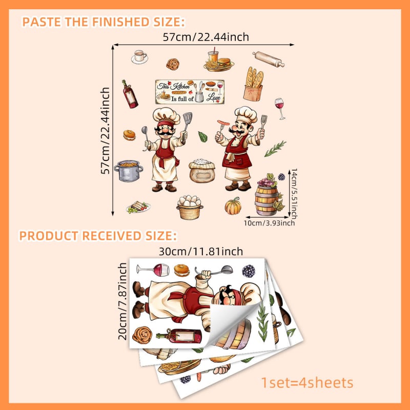 Autocolant de perete pentru bucătărie: seria Cartoon Kitchen cu ingrediente de bucătar, PVC, 1 bucată, autocolant graffiti, model plante și flori, decor modern minimalist