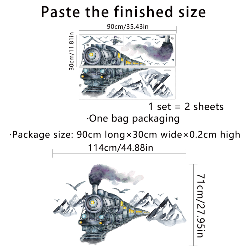 Autocolant de perete MS2345 — peisaj acvatic de munte cu tren și pescăruși, 4 buc., PVC, decor decorativ autoadhesiv pentru living, dormitor, restaurant, baie și alte spații