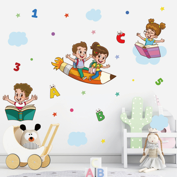 Παιδικό αυτοκόλλητο τοίχου με σκίτσο μολυβιού – PVC διακοσμητικό αυτοκόλλητο τοίχου, μοντέρνο μινιμαλιστικό σχέδιο, 1 τεμάχιο, προσαρμόσιμο