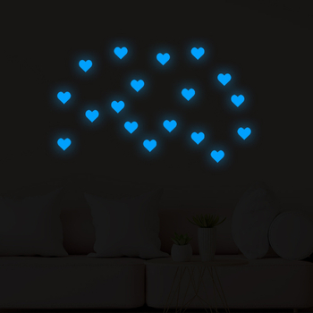 Αυτοκόλλητα τοίχου: καρδιά και κινούμενους χαρακτήρες που φωσφορίζουν στο σκοτάδι, κατάλληλα για σαλόνι και υπνοδωμάτιο, PVC υλικό, φθορίζον φινίρισμα, 5+ τεμάχια, μοντέρνο επίπεδο στυλ