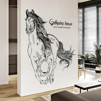 Τοίχος αυτοκόλλητο – εικονογράφηση αλόγου που τρέχει, PVC, αδιάβροχο, 2 τεμάχια, κατάλληλο για σαλόνι, υπνοδωμάτιο, μελέτη και είσοδο, επίπεδη διακόσμηση τοίχου σε στυλ Νέου Κινέζικου