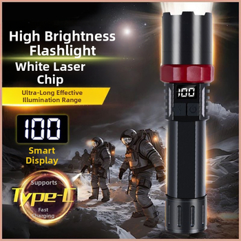 Πολυλειτουργικός φακός LED με οπτικό ζουμ, χειροκίνητη ενεργοποίηση με πίεση χεριού, 10W, εμβέλεια 100–200 m