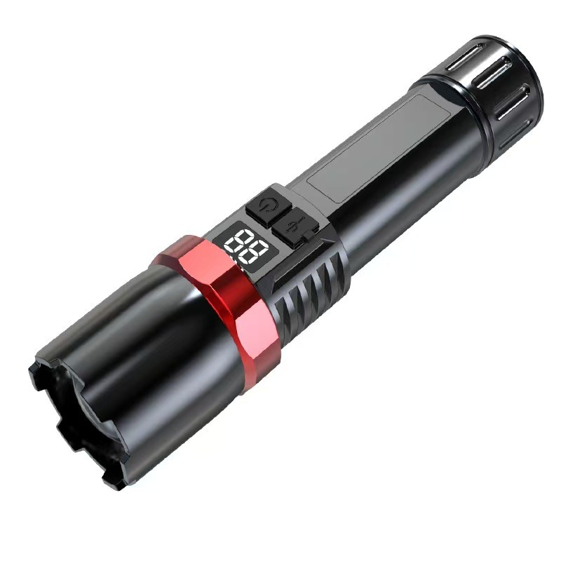 Többfunkciós LED zseblámpa optikai zoommal, kézi nyomásra működő energiaforrás, 10W, hatótáv 100–200 m