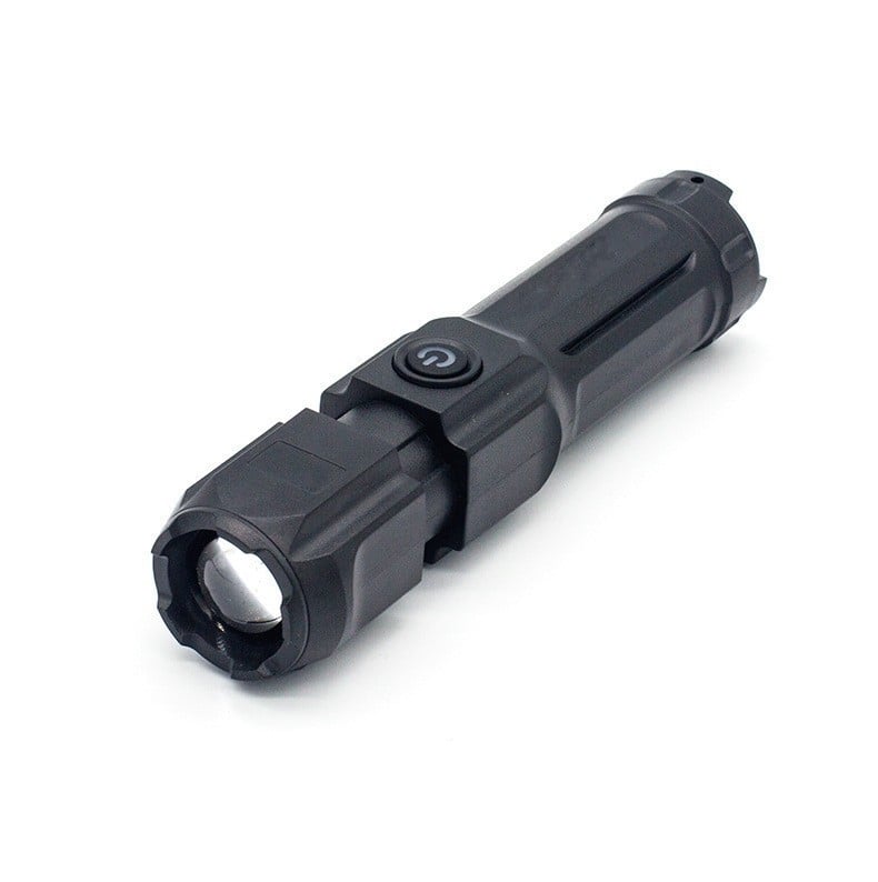 Lanternă LED telescopic portabilă, compactă, cu zoom și lumini laterale, sursă duală, 5W LED, baterie 500 mAh, încărcare, rază 100–200 m, acționare manuală