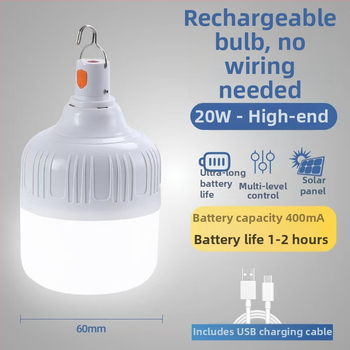 Įkraunamas LED žibintas lauko naudojimui – IP55, 20W, 6V, 6–12 val. apšvietimas