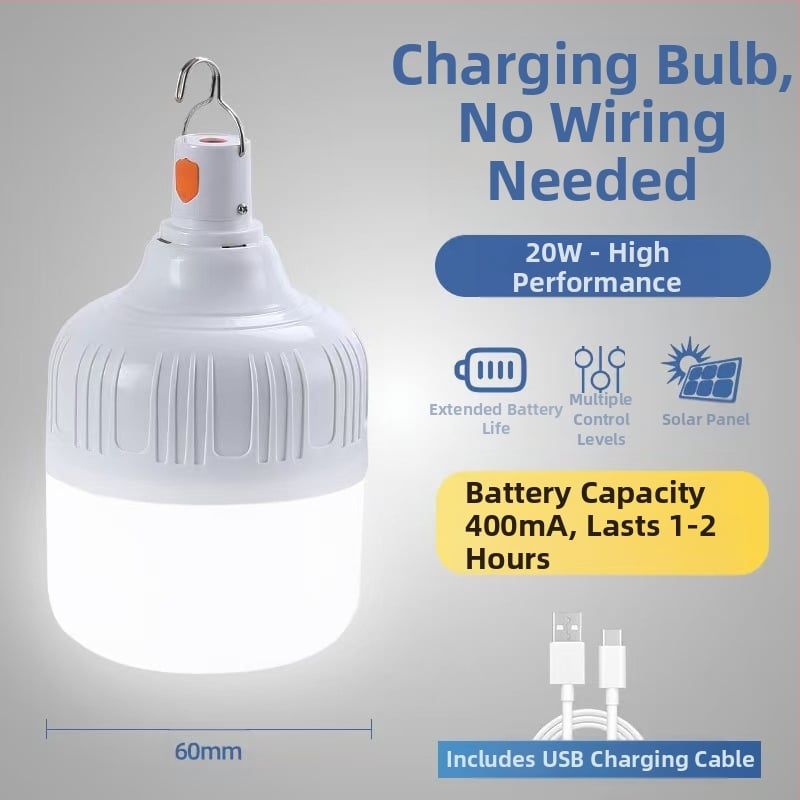 Įkraunamas LED žibintas lauko naudojimui – IP55, 20W, 6V, 6–12 val. apšvietimas