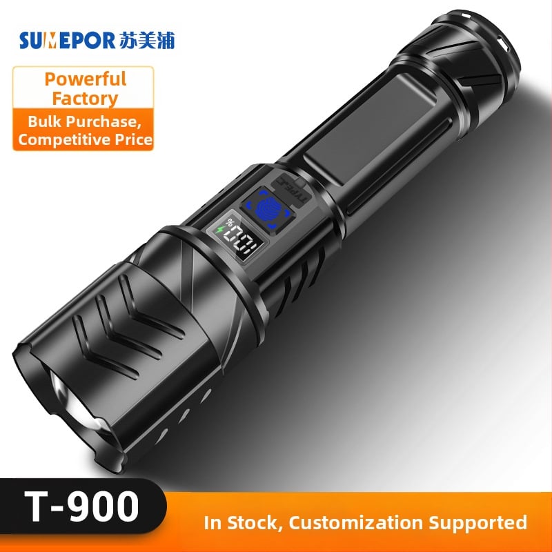 Sumeipu P900 LED rankinis žibintuvas su priartinimu ilgam nuotoliui, įkraunama 18650 baterija, IPX4