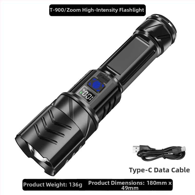 Sumeipu P900 LED rankinis žibintuvas su priartinimu ilgam nuotoliui, įkraunama 18650 baterija, IPX4