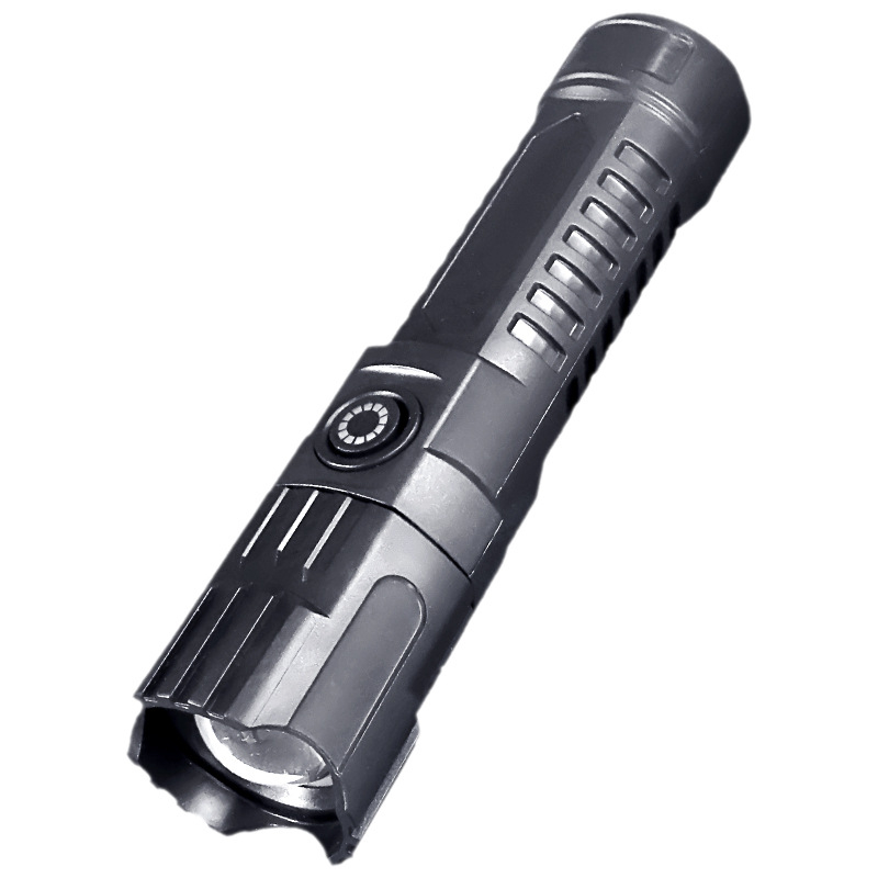 Rankinis prožektorius su teleskopiniu priartinimu, 100 lm, diapazonas iki 100 m, įkraunamas, 18650 akumuliatorius, modelis JY-81020, tinkamas stovyklavimui ir žygiams