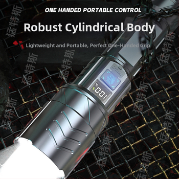 Nešiojamas LED žibintas įkraunamas — išskirtinis lauko naudojimui, 18650 akumuliatorius, 35W galia, optinis priartinimas, didžiausias nuotolis 100-200 m, 360° pasukimas