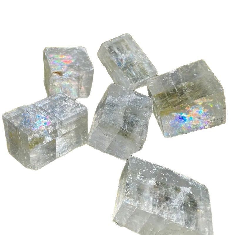 Rainbova kalcīta kristāla bloks – geometrija akmens dekors, polijēts, mūsdienīgs minimālisma stils, dāvana kāzām un dzimšanas dienām