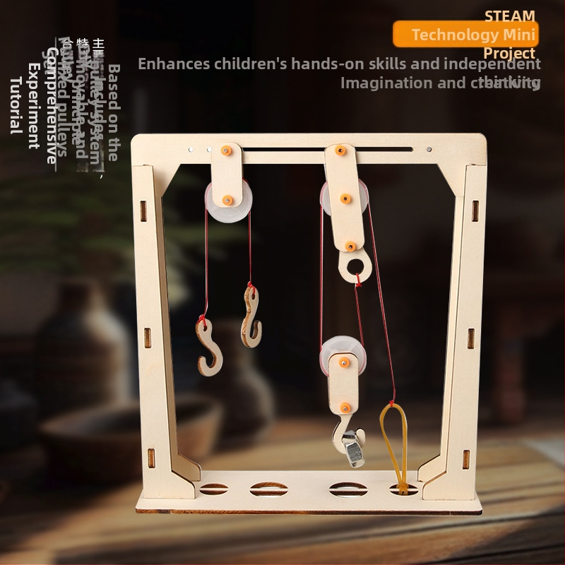 DIY Set cu Roți din Lemn pentru Fizică – Jucărie educațională STEM pentru 7–14 ani, Manual, Fără electricitate