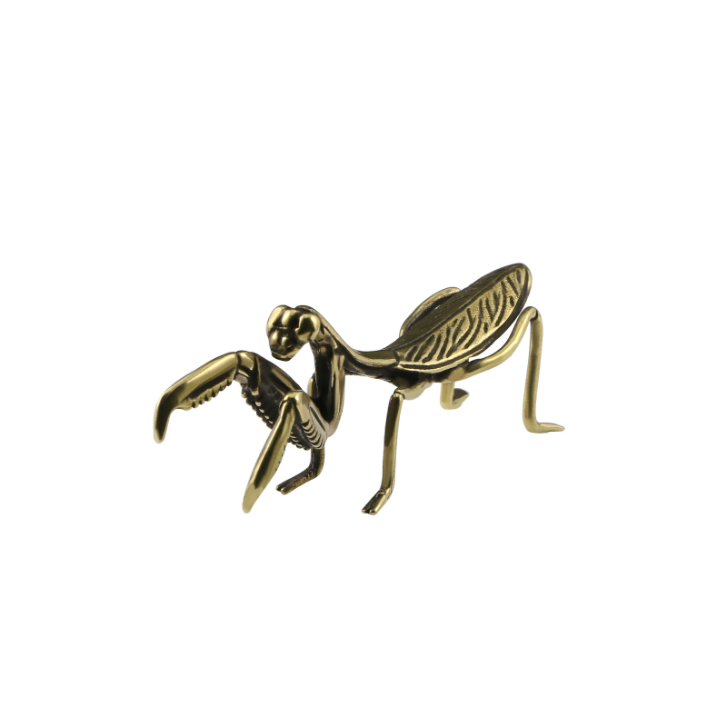 Sárgaréz imádkozó sáska tea-pet díszfigura - öntőminta, kínai stílus, állatfigura, márka Ancient Bronze