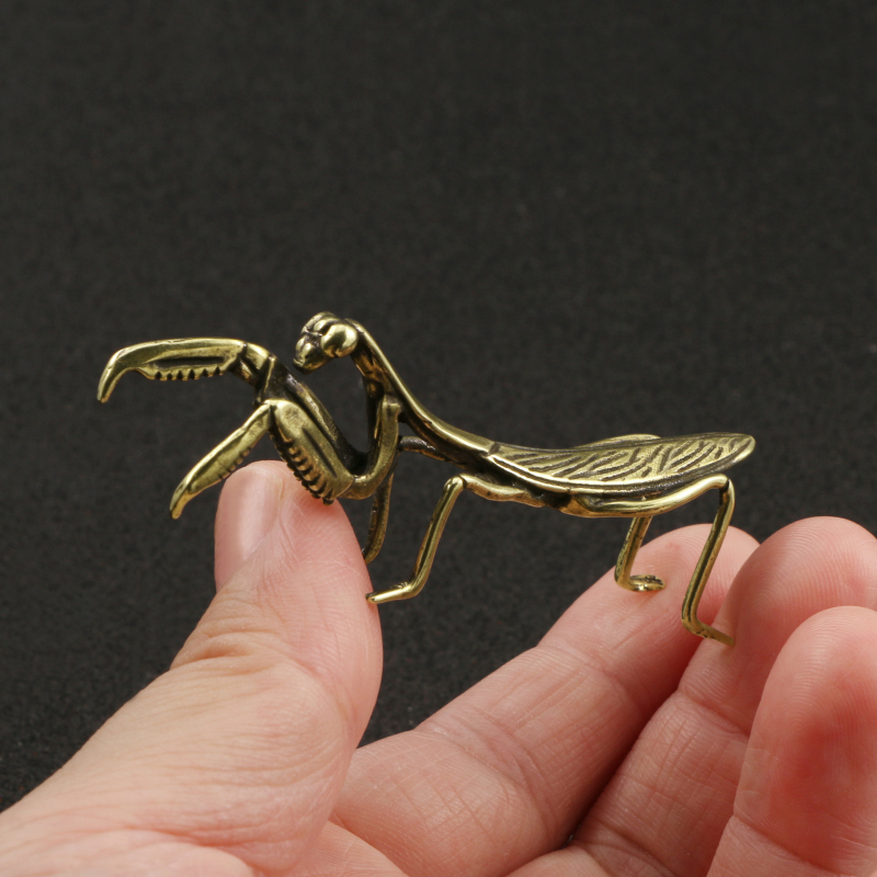 Sárgaréz imádkozó sáska tea-pet díszfigura - öntőminta, kínai stílus, állatfigura, márka Ancient Bronze