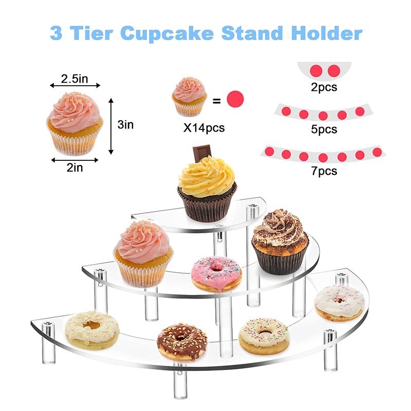 Akrilinis ekspozicijos laikiklis su 3 lygiais parfumerijai ir daugiafunkcinis cupcake ir desertų laikiklis