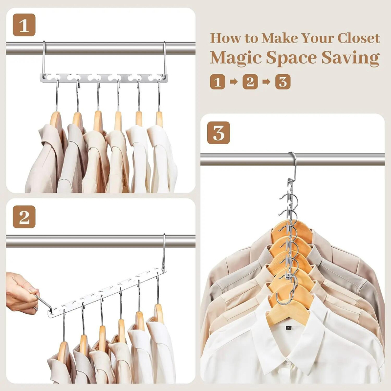 Rozsdamentes acél összecsukható ruhakasztó, 6 lyukkal, gyerekeknek — helytakarékos minimalist dizájn