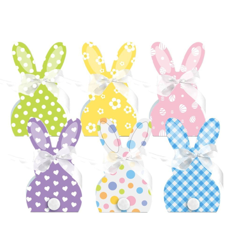 Velykų popierinė saldainių dėžutė su kiškių ausimis, 24 vnt. pakuotėje, OPP maišo įpakavimas