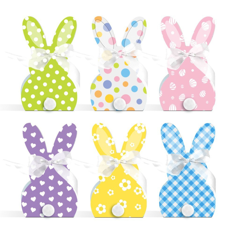 Velykų popierinė saldainių dėžutė su kiškių ausimis, 24 vnt. pakuotėje, OPP maišo įpakavimas