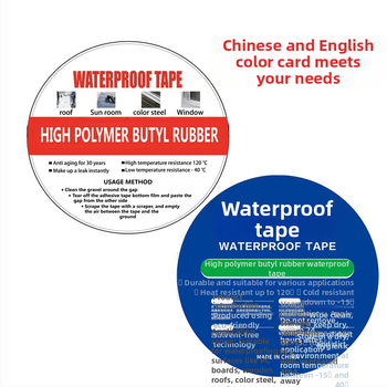 Λωρίδα επισκευής στεγανοποίησης οροφής με υπόστρωμα αλουμινόφυλλο και βουτυλική στεγανοποίηση; Πάχος 1–1,5 mm; κατάλληλη για στέγες; βραχυπρόθεσμη αντοχή σε θερμοκρασία -20°C έως 80°C και μακροπρόθεσμα 0°C έως 50°C.